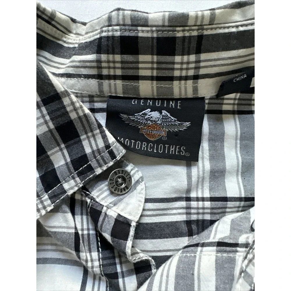 Harley Davidson Racing Shirt Mens XL White Black Plaid Long Sleeve Button #1 - Picture 4 of 9